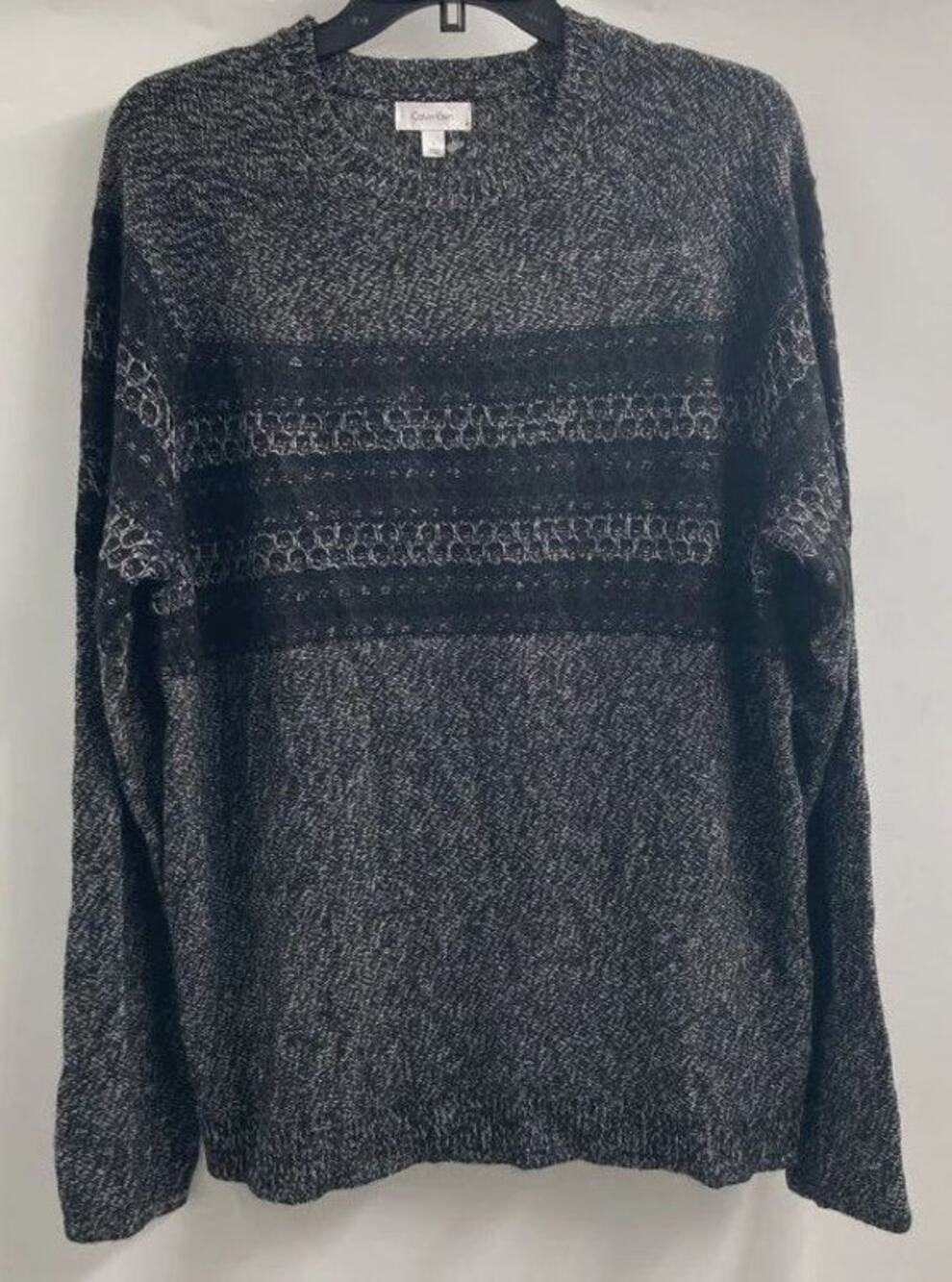 NWT Calvin Klein Womens Pullover Sweater Dark Gray Black White Striped Size L